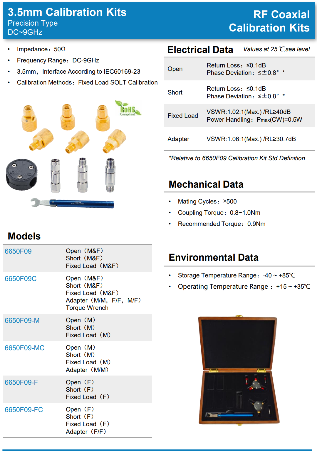 Complete Precision 3.5mm Male and Female Calibration Kit 9 GHz
